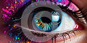 Female eye with colorful make up created with generative ai tools