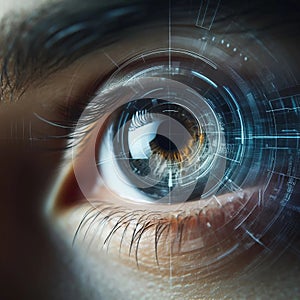 female eye with digital hologram