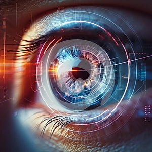 female eye with digital hologram