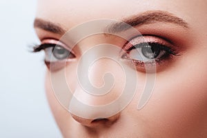 Female Eye with Extreme Long False Eyelashes. Eyelash Extensions.
