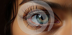 Female Eye with Extreme Long False Eyelashes. Eyelash Extensions. Makeup, Cosmetics, Beauty concept. Close up, Macro