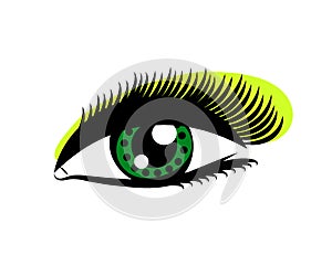 Female eye and long eyelashes on a white background. Makeup. Symbol. Vector