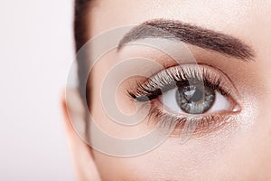 Female eye with long false eyelashes