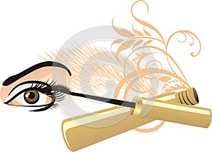 Female eye, mascara and decorative ornament