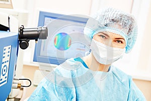 Female eye surgeon in operation room