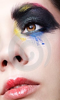 Female eye with unusual artistic painting makeup