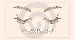 Female eyes with long eyelashes and eyebrows. Beauty logo for the center of eyelashes and eyebrows. Logo, business card