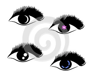 Female eyes and long eyelashes on a white background. Symbol.  Vector