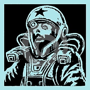 Female face astronaut in helmet. Vector illustration.