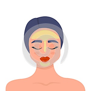 Female face and beauty cosmetic masks. Woman wearing cosmetic masks