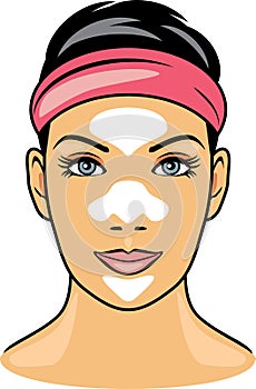 Female face with cleansing pore strips