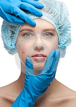 Female face before plastic surgery operation