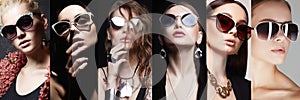 Female faces. collage of beautiful women in sunglasses