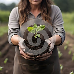 Female Famer Hands Holding Soil