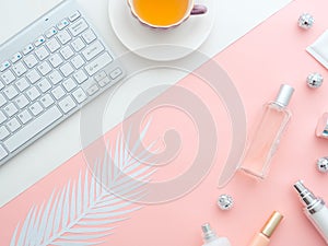 Female fashion beauty blogger home office workspace
