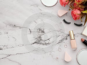 Female fashion beauty blogger workspace