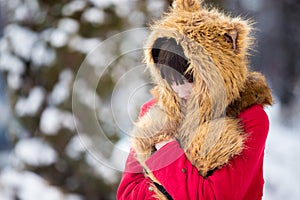 Female feeling cold outdoors in wintertime