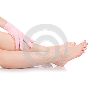 Female feet legs bath sponge glove massage beauty