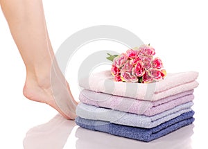 Female feet legs heels color bath towels flower beauty spa