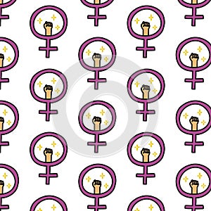 Female, feminist symbol doodle pattern, vector illustration