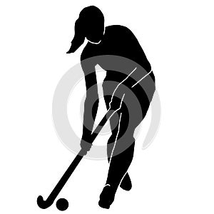 Female field hockey vector silhouette on white background