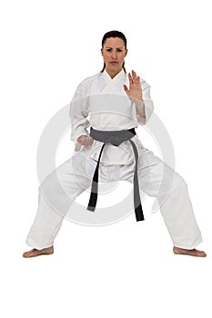 Female fighter performing karate stance