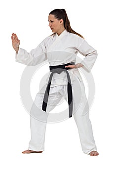 Female fighter performing karate stance