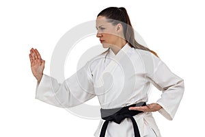 Female fighter performing karate stance