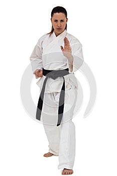 Female fighter performing karate stance