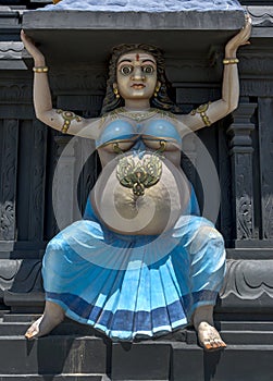 A female figure incorporated into the Naga Pooshani Ambal Kovil on Nainativu Island in Sri Lanka.