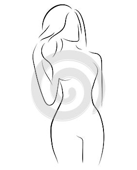 Žena obrázok. načrtnúť z mladý. štylizovaný štíhly telo. lineárne umenie. čiernobiely vektor ilustrácie. obrys z 