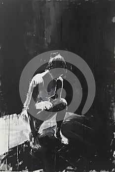 Female figure painting reference image, studio lighting, black and white