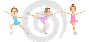 Female Figure Skater set.  Girl skates on ice in different poses