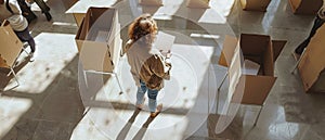 A female fills out a paper ballot in a voting booth on the day of the National Elections in the United States. An