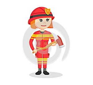 Female firefighter standing with axe