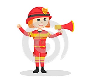Female firefighter standing with megaphone