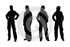 Female firefighters wearing uniforms silhouette set vector. Modern firewomen with anonymous faces on a white background. Women