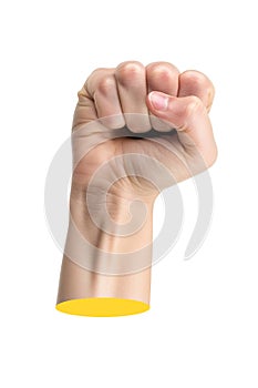 Female fist hand gesture, abstract cutout hand collage element for design montage