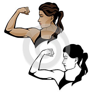 Female Fitness Woman Flexing Arm Illustration photo