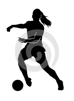 Female football player silhouette on white background