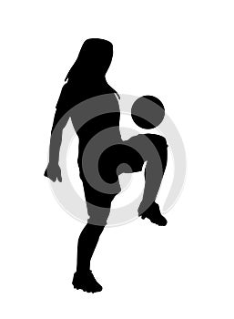 Female football player silhouette on white background