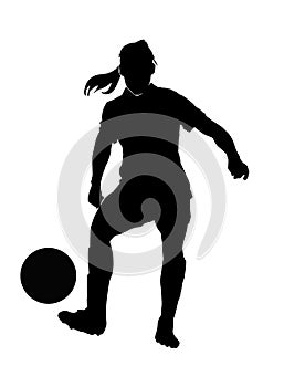 Female football player silhouette on white background