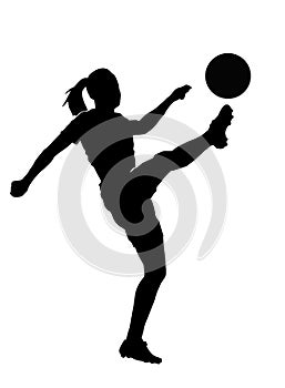 Female football player silhouette on white background