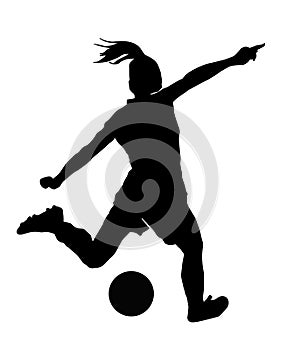 Female football player silhouette on white background