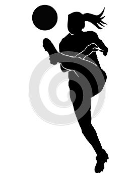 Female football player silhouette on white background