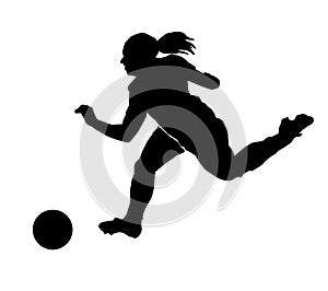 Female football player silhouette on white background