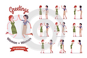 Female friends business greeting set