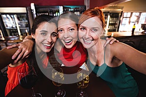 Female friends enjoying wine in night club