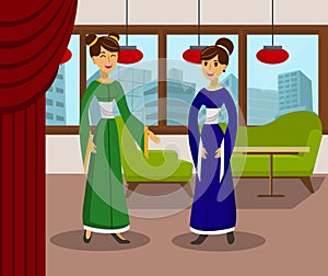 Female Friendship, Conversation Color Illustration