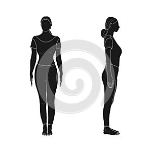 Female Front and Side View. Tadasana. Vector photo